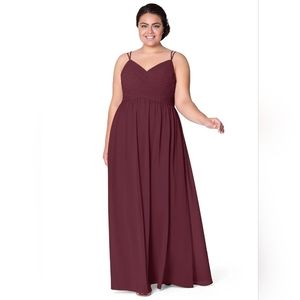 COPY - Size A14 AZAZIE BLAKEA-Line Lace Chiffon Floor-Length Dress Cabernet